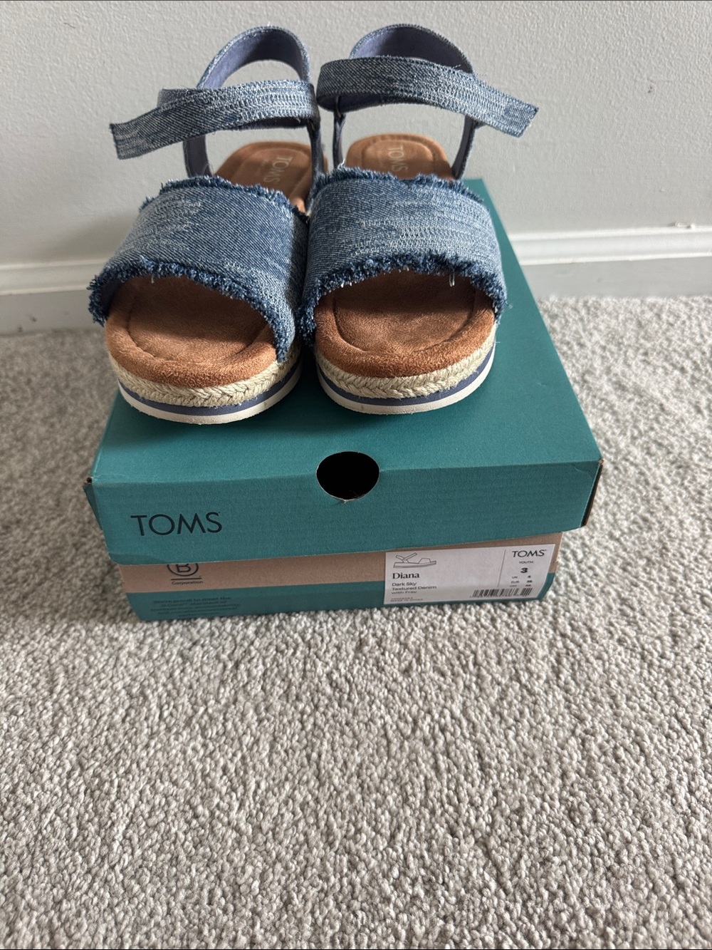 TOMS Frayed Denim Espadrille Platform Sandals - Blue